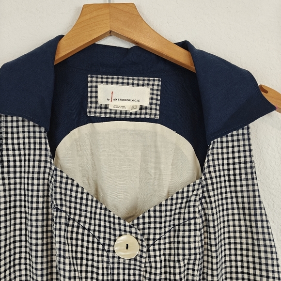 Anthropologie Gingham Camellia Collared Mini Button Linen Sleeveless Dress Sz 8 - Picture 9 of 13